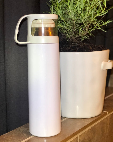 500ml WHITE SUBLIMATION STRAIGHT EDGE THERMOS WITH CUP